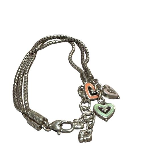 Brighton Enamel Three Open Coated Hearts Three Strand Bracelet - Picture 4 of 7